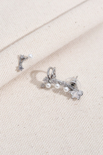 Yıldız Taşlı Gümüş Renk Kıkırdak Aparatlı Küpe