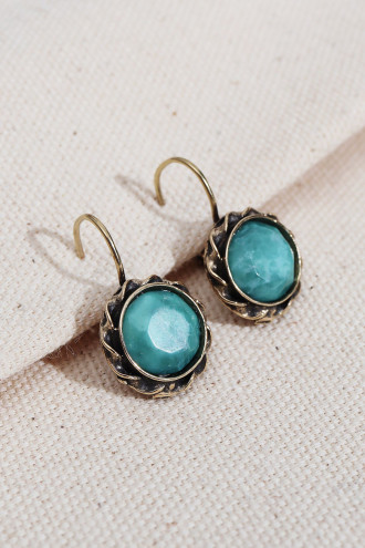 Turkuaz Yuvarlak Taşlı Otantik Küpe