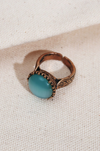 Mavi Bombe Taşlı Ayarlanabilir Otantik Yüzük