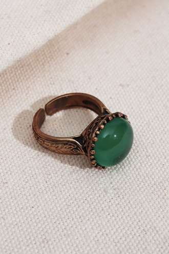 Yeşil Bombe Taşlı Ayarlanabilir Otantik Yüzük