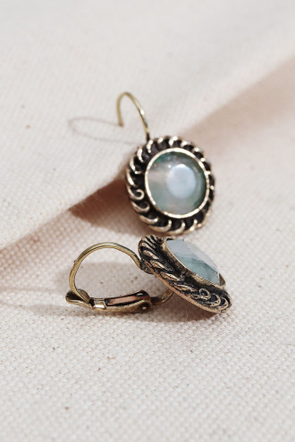 Su Yeşili Taşlı Yuvarlak Otantik Küpe Su Yeşili Taşlı Yuvarlak Otantik Küpe