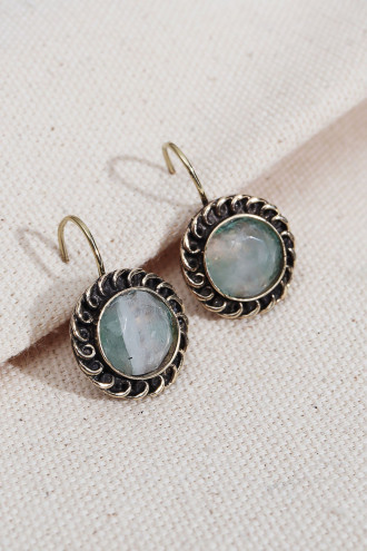 Su Yeşili Taşlı Yuvarlak Otantik Küpe