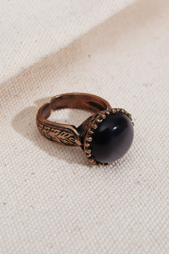 Antrasit Bombe Taşlı Ayarlanabilir Otantik Yüzük