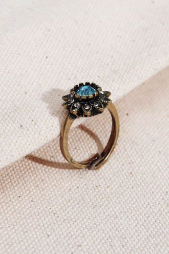 Mavi Taşlı Çiçek Figür Ayarlanabilir Otantik Yüzük Mavi Taşlı Çiçek Figür Ayarlanabilir Otantik Yüzük