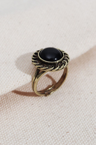 Siyah Yuvarlak Taşlı Otantik Yüzük