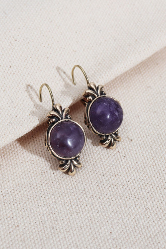 Mor Taşlı Otantik Küpe