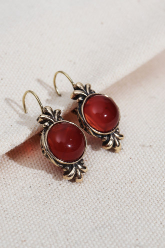 Bordo Taşlı Otantik Küpe Bordo Taşlı Otantik Küpe