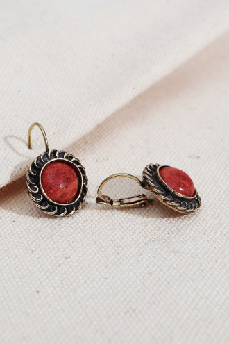 Mercan Taşlı Yuvarlak Otantik Küpe Mercan Taşlı Yuvarlak Otantik Küpe