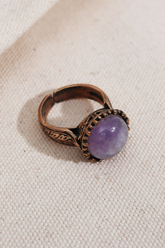 Lila Bombe Taşlı Ayarlanabilir Otantik Yüzük