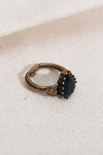 Lacivert Damla Taşlı Otantik Ayarlanabilir Yüzük