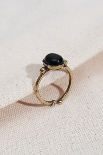 Siyah Taşlı Ayarlanabilir Otantik Yüzük