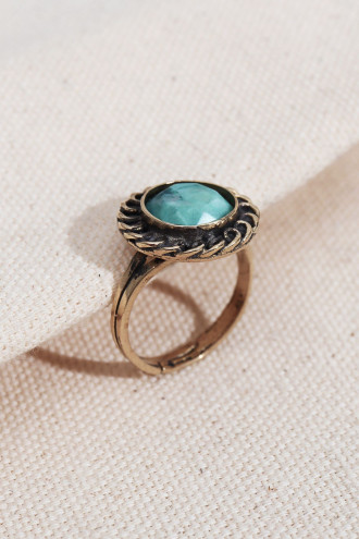 Turkuaz Yuvarlak Taşlı Otantik Yüzük