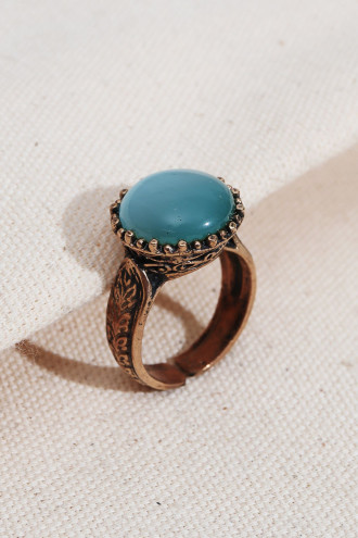 Mavi Bombe Taşlı Ayarlanabilir Otantik Yüzük