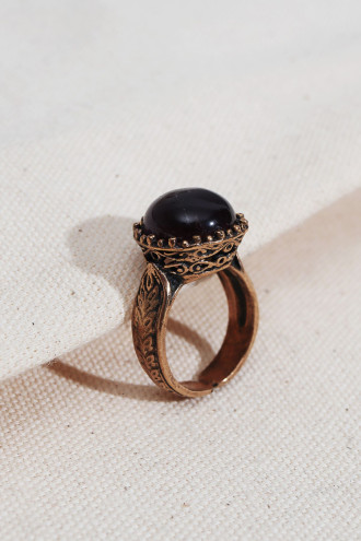 Mor Bombe Taşlı Ayarlanabilir Otantik Yüzük