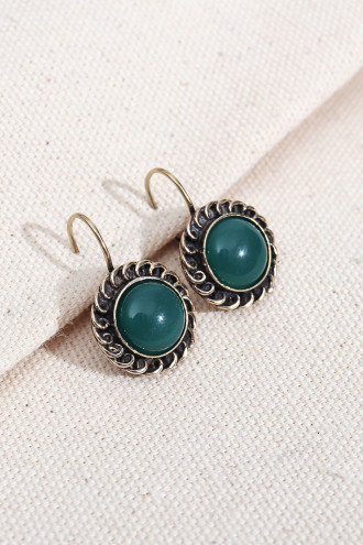 Yeşil Taşlı Yuvarlak Otantik Küpe Yeşil Taşlı Yuvarlak Otantik Küpe