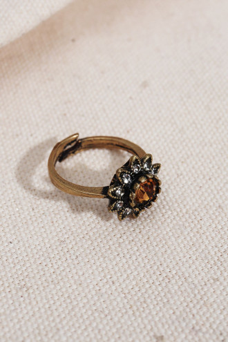 Turuncu Taşlı Çiçek Figür Ayarlanabilir Otantik Yüzük