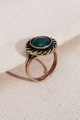 Yeşil Yuvarlak Taşlı Otantik Yüzük