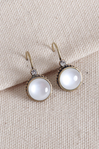 Saydam Beyaz Taşlı Yuvarlak Otantik Küpe