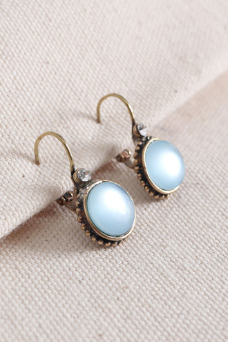 Saydam Mavi Taşlı Yuvarlak Otantik Küpe