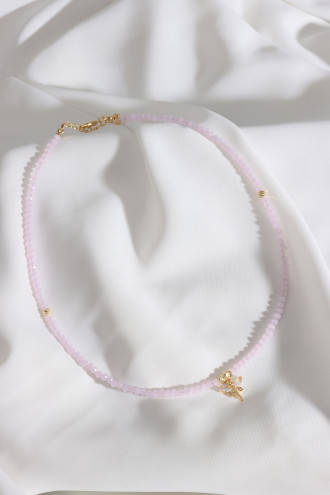 Pembe Boncuklu Yusufcuk Uçlu Kristal Model Kolye