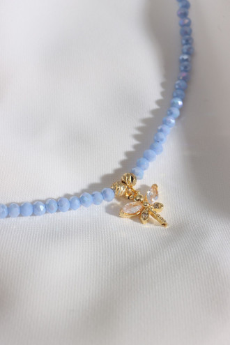 Mavi Boncuklu Yusufcuk Uçlu Kristal Model Kolye Mavi Boncuklu Yusufcuk Uçlu Kristal Model Kolye