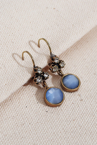 Yuvarlak Saydam Mavi Taşlı Sallantılı Otantik Küpe