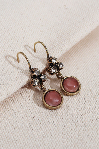 Yuvarlak Saydam Pembe Taşlı Sallantılı Otantik Küpe Yuvarlak Saydam Pembe Taşlı Sallantılı Otantik Küpe