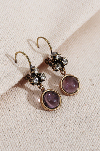 Yuvarlak Saydam Lila Taşlı Sallantılı Otantik Küpe Yuvarlak Saydam Lila Taşlı Sallantılı Otantik Küpe