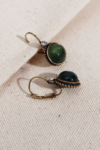 Saydam Yeşil Taşlı Yuvarlak Otantik Küpe