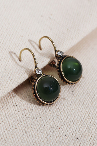 Saydam Yeşil Taşlı Yuvarlak Otantik Küpe