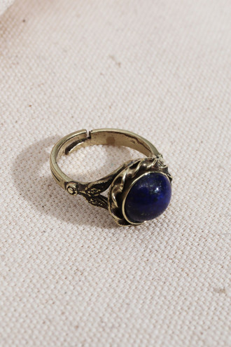 Lacivert Yuvarlak Taşlı Otantik Yüzük