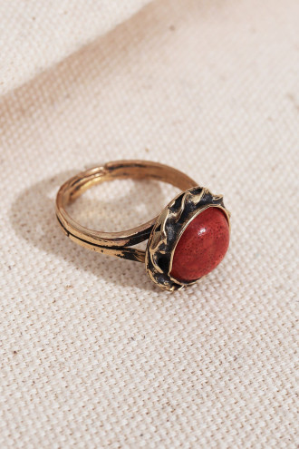 Mercan Yuvarlak Taşlı Otantik Yüzük