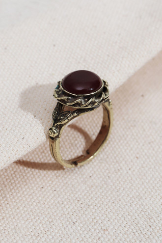 Kahverengi Yuvarlak Taşlı Otantik Yüzük