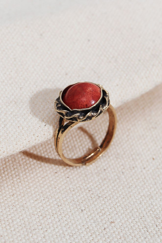 Mercan Yuvarlak Taşlı Otantik Yüzük