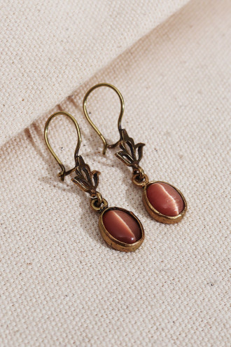 Saydam Turuncu Taşlı Sallantılı Otantik Küpe