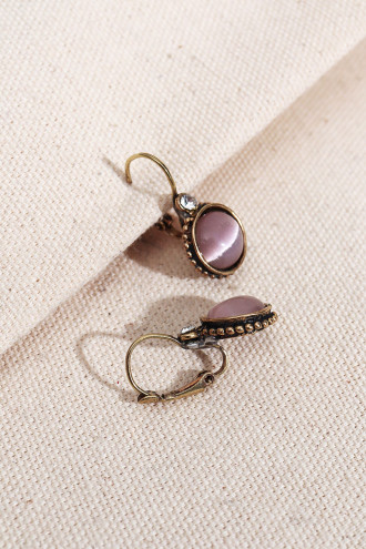 Saydam Lila Taşlı Yuvarlak Otantik Küpe