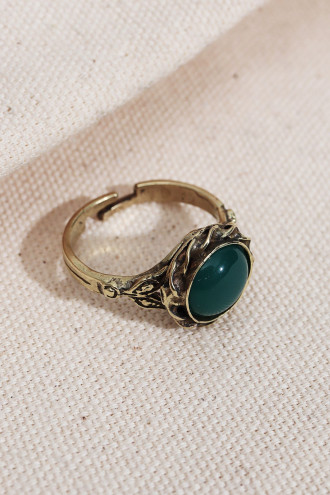 Yeşil Yuvarlak Taşlı Otantik Yüzük