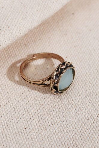 Cam Su Yeşili Yuvarlak Taşlı Otantik Yüzük Cam Su Yeşili Yuvarlak Taşlı Otantik Yüzük