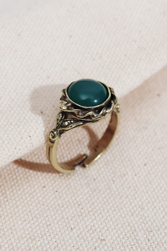 Yeşil Yuvarlak Taşlı Otantik Yüzük