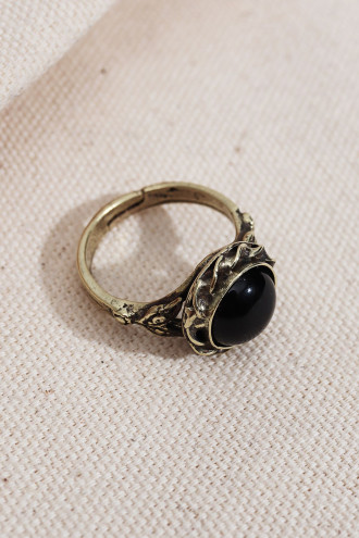 Siyah Yuvarlak Taşlı Otantik Yüzük