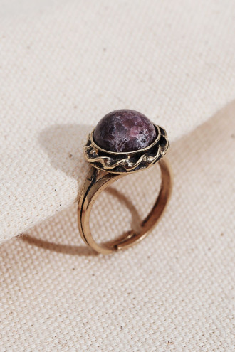 Mürdüm Yuvarlak Taşlı Otantik Yüzük