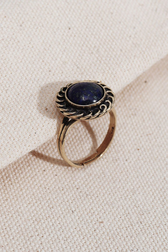 Lacivert Yuvarlak Taşlı Otantik Yüzük