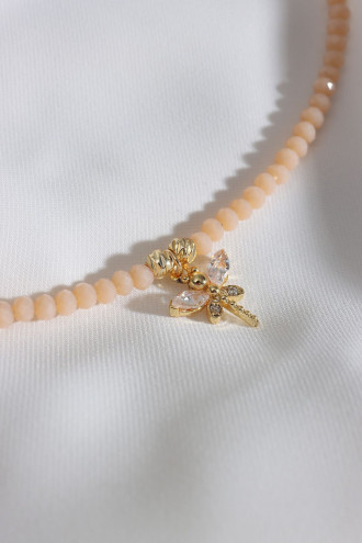 Krem Rengi Boncuklu Yusufcuk Uçlu Kristal Model Kolye Krem Rengi Boncuklu Yusufcuk Uçlu Kristal Model Kolye