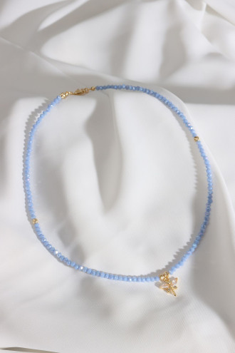 Mavi Boncuklu Yusufcuk Uçlu Kristal Model Kolye