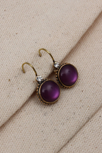 Saydam Mor Taşlı Yuvarlak Otantik Küpe Saydam Mor Taşlı Yuvarlak Otantik Küpe