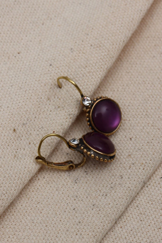 Saydam Mor Taşlı Yuvarlak Otantik Küpe Saydam Mor Taşlı Yuvarlak Otantik Küpe