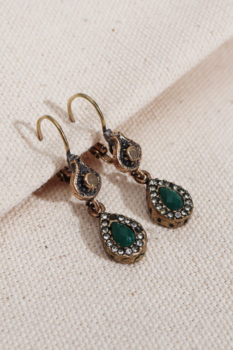 Yeşil Taşlı Sallantılı Otantik Küpe