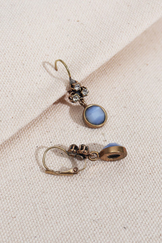 Yuvarlak Saydam Mavi Taşlı Sallantılı Otantik Küpe