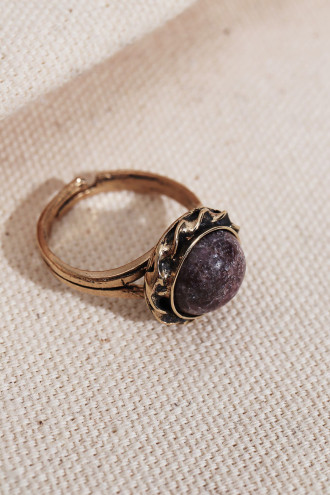 Mürdüm Yuvarlak Taşlı Otantik Yüzük