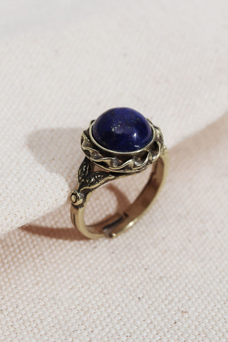 Lacivert Yuvarlak Taşlı Otantik Yüzük